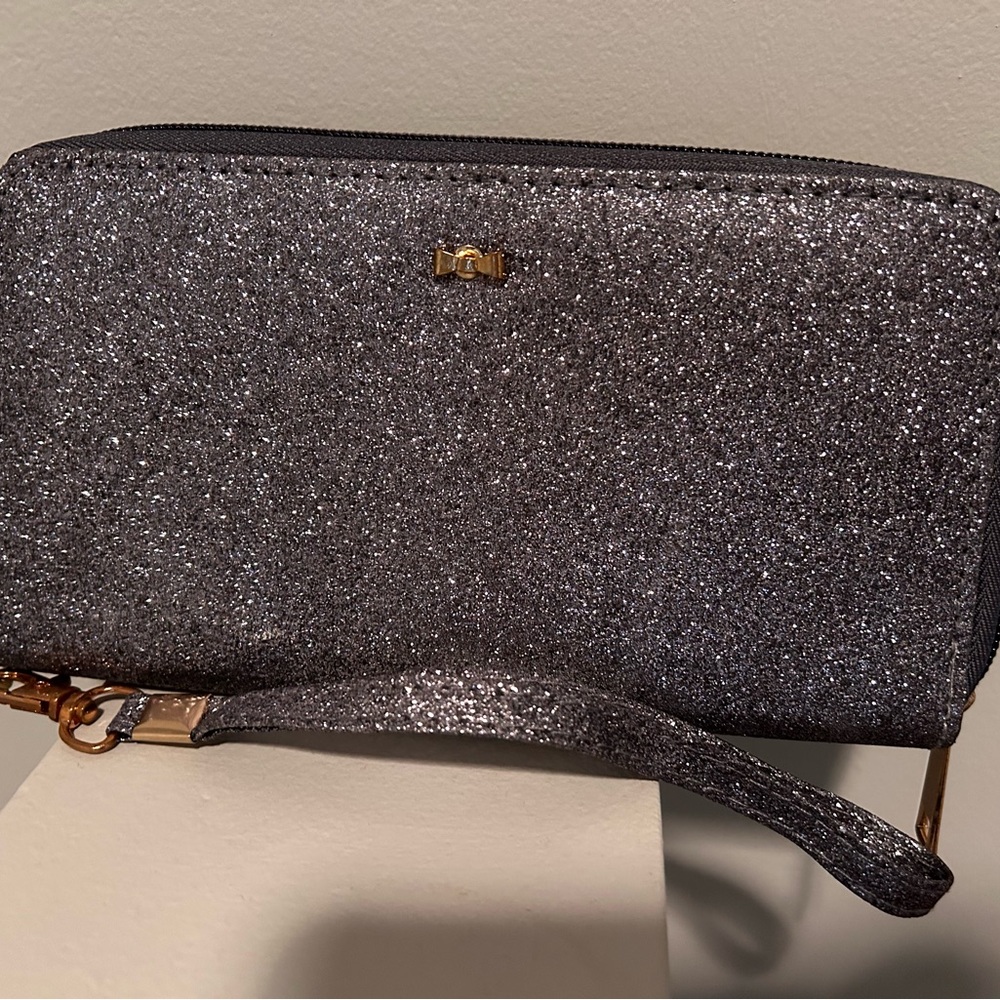 Silver sparkly large wallet, wristlet. Used once